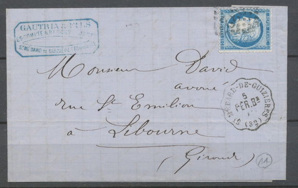 1875 Lettre N°60 Conv. station ST MEDARD-DE-GUIZIERES PER.Bn GIRONDE (32) N3764