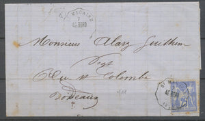 1877 Lettre N°78 obl sur TP Conv. station ST MACAIRE AG.BORD. GIRONDE (32) N3772