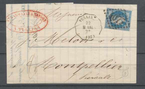 1869 Lettre N°29 Convoyeur station TULLINS M.VAL. ISERE (37) N3773