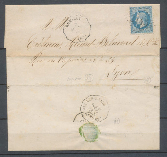 1869 Lettre N°29 Convoyeur station RUMILLY AN.AIX. HAUTE SAVOIE (89)  N3778