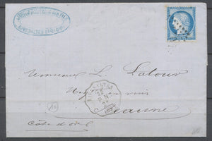 1875 Lettre N°60 Convoyeur station NARBONNE CAR.CET. AUDE (10) N3788