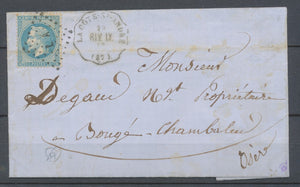 1870 Lettre N°29 obl  LA Conv. station LA COTE-St-ANDRE RIV.LY. ISERE (37) N3797