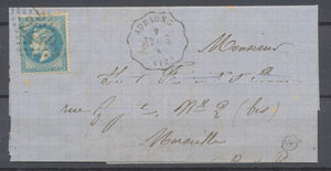1870 Lettre N°29 Convoyeur station AUBAGNE T.MARS. BOUCHES-DU-RHONE (12) N3805