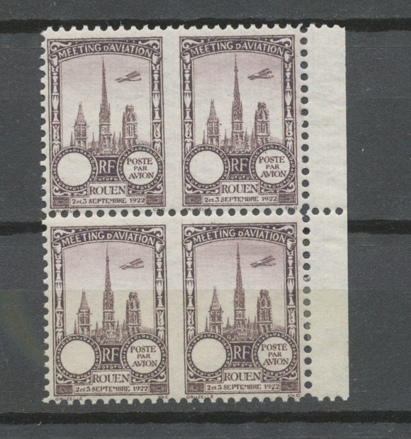 1922 Meeting d'aviation ROUEN Bloc de 4 vignettes sans faciale N* N3812