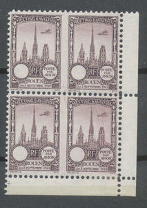 1922 Meeting d'aviation ROUEN Bloc de 4 vignettes sans faciale N* N3813