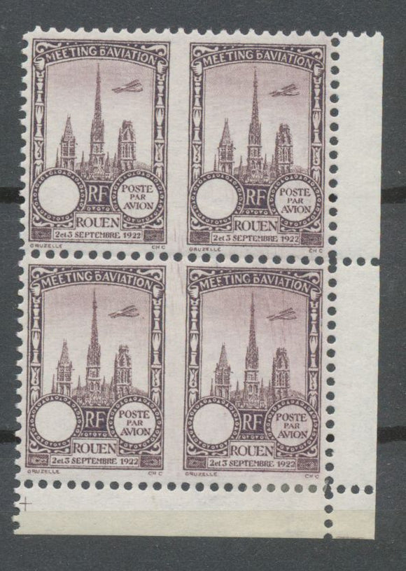 1922 Meeting d'aviation ROUEN Bloc de 4 vignettes sans faciale N* N3813