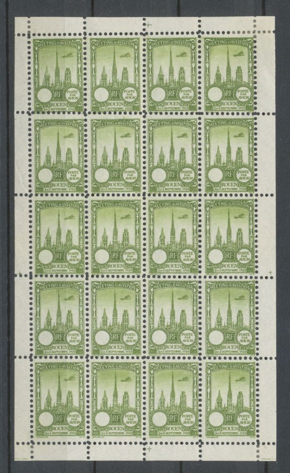 1922 Meeting a rien Rouen feuillet complet de 20 essais Neuf Vert olive N3836