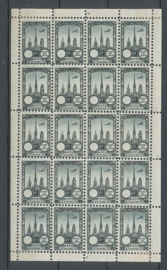 1922 Meeting a rien Rouen feuillet complet de 20 essais Neuf Gris Noir. N3838