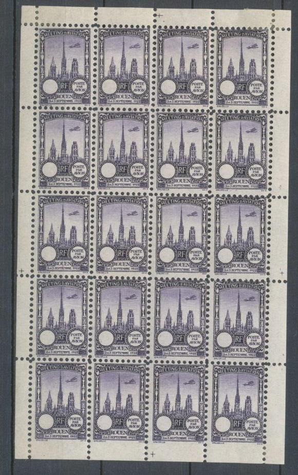 1922 Meeting a rien Rouen feuillet complet de 20 essais Neuf Violet. N3839