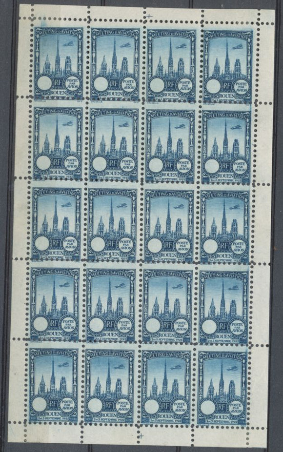 1922 Meeting a rien Rouen feuillet complet de 20 essais Neuf Bleu. N3841