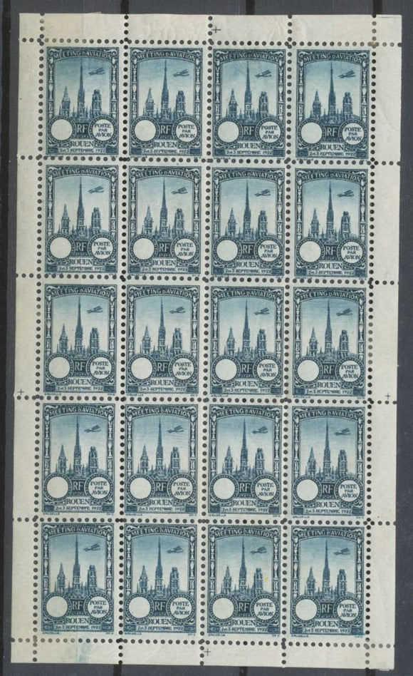 1922 Meeting a rien Rouen feuillet complet de 20 essais Neuf Bleu fonc . N3842