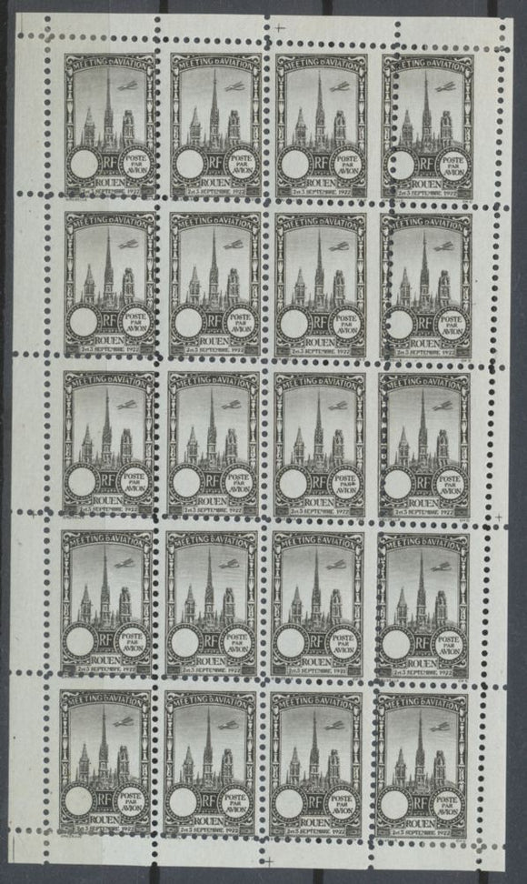 1922 Meeting a rien Rouen feuillet complet de 20 essais Neuf Gris fonc . N3843