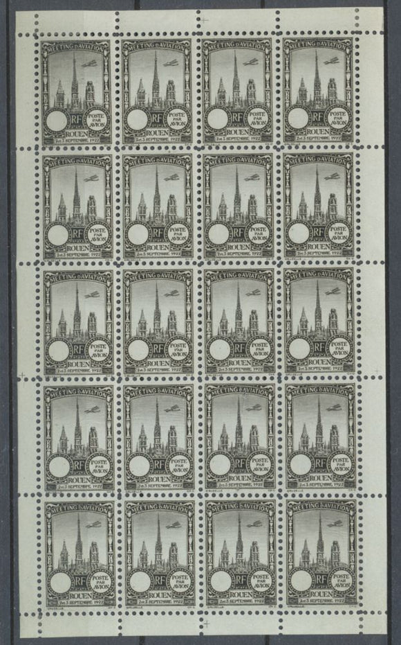 1922 Meeting a rien Rouen feuillet complet de 20 essais Neuf Gris Vert. N3844