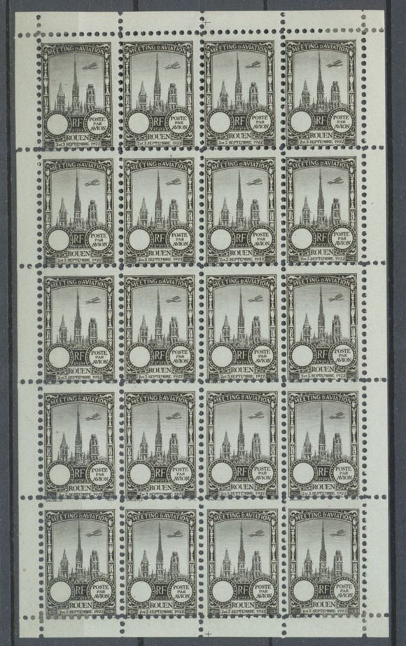 1922 Meeting a rien Rouen feuillet complet de 20 essais Neuf Gris Vert. N3845