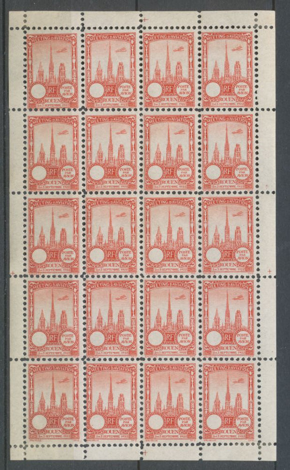 1922 Meeting a rien Rouen feuillet complet de 20 essais Neuf Rouge. N3847