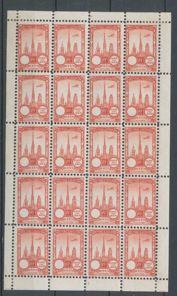 1922 Meeting a rien Rouen feuillet complet de 20 essais Neuf Rouge Brun N3848