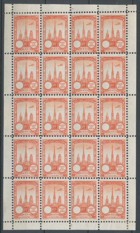 1922 Meeting a rien Rouen feuillet complet de 20 essais Neuf vermillon. N3849