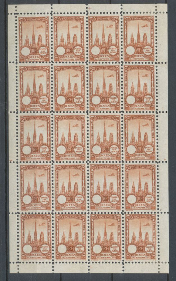 1922 Meeting a rien Rouen feuillet complet de 20 essais Neuf marron. N3850