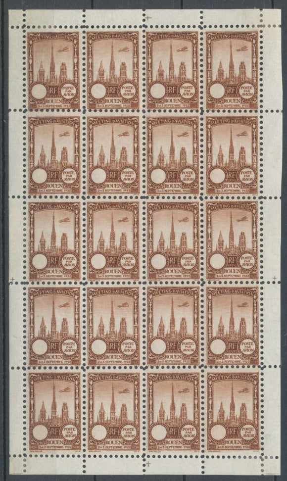 1922 Meeting a rien Rouen feuillet complet de 20 essais Neuf Brun s pia N3851