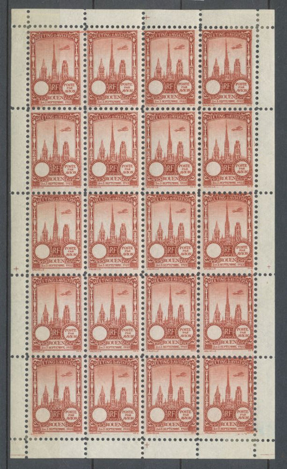 1922 Meeting a rien Rouen feuillet complet de 20 essais Neuf Rouge carmin N3852