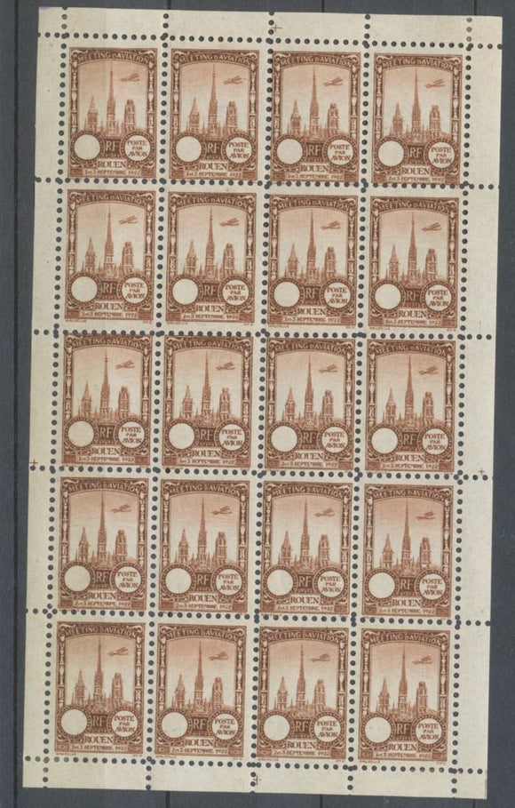 1922 Meeting a rien Rouen feuillet complet de 20 essais Neuf marron fonc . N3853