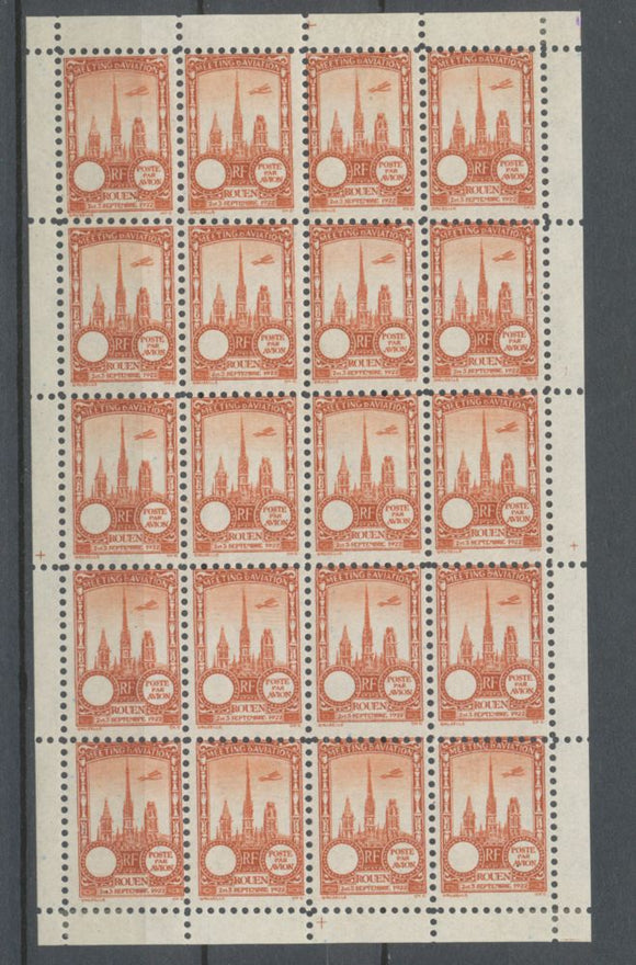 1922 Meeting a rien Rouen feuillet complet de 20 essais Neuf Brun rouge. N3854