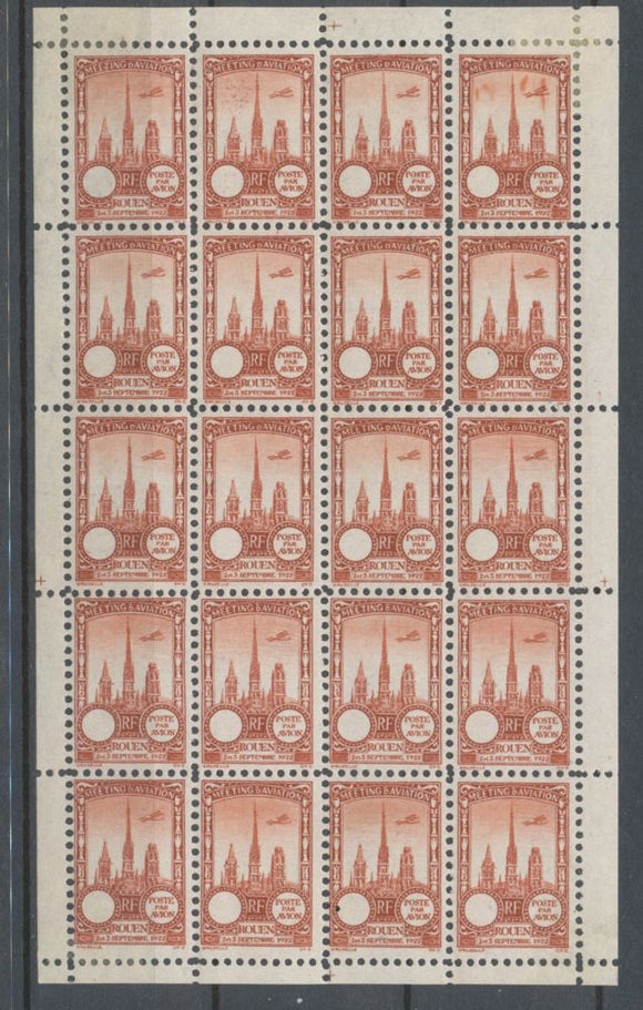 1922 Meeting a rien Rouen feuillet complet 20 essais Neuf Brun rouge fonc  N3855