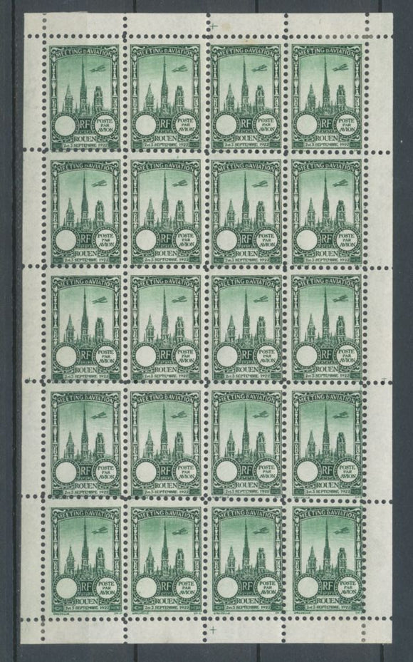 1922 Meeting a rien Rouen feuillet complet de 20 essais Neuf Vert d'eau N3856