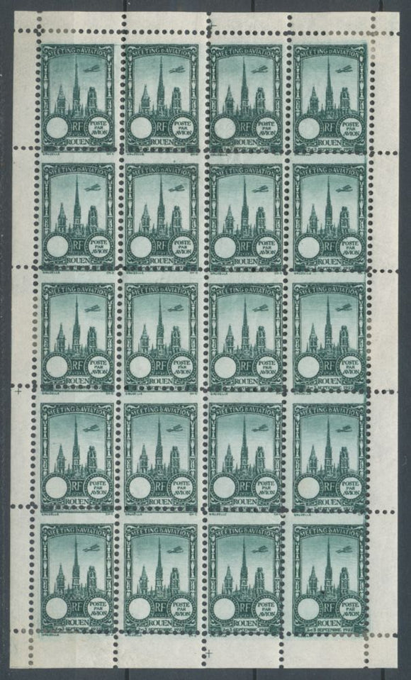 1922 Meeting a rien Rouen feuillet complet de 20 essais Neuf Vert fonc  N3857