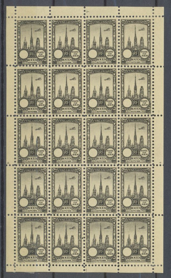 1922 Meeting a rien Rouen feuillet complet de 20 essais Neuf Jaune paille. N3859