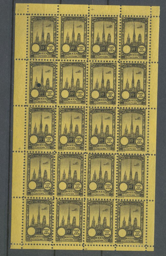 1922 Meeting a rien Rouen feuillet complet de 20 essais Neuf Jaune. N3860