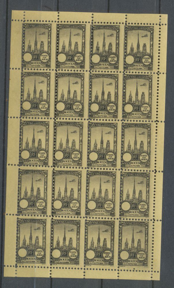 1922 Meeting a rien Rouen feuillet complet de 20 essais Neuf Jaune clair N3861