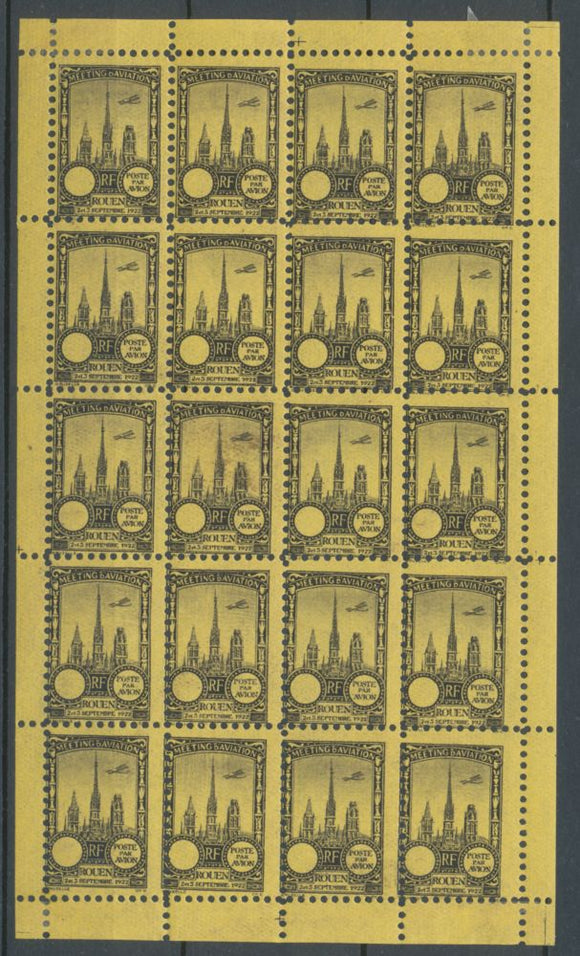 1922 Meeting a rien Rouen feuillet complet de 20 essais Neuf Jaune fonc  N3862