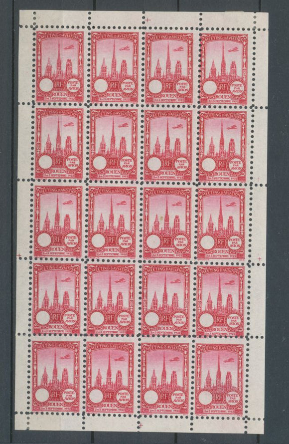 1922 Meeting a rien Rouen feuillet complet de 20 essais Neuf rose carmin. N3863