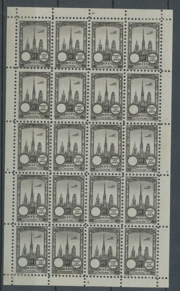 1922 Meeting a rien Rouen feuillet complet de 20 essais Neuf Gris Noir. N3864