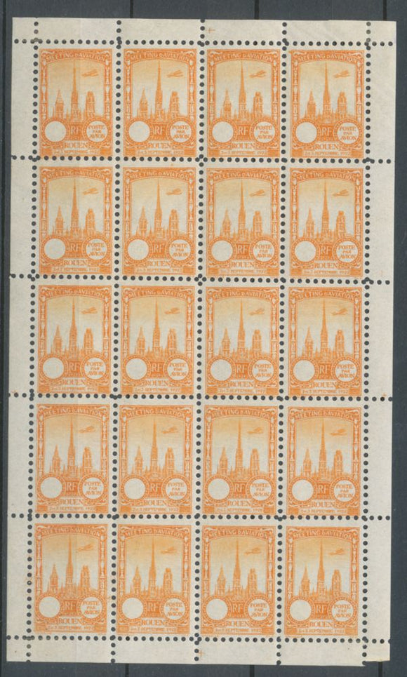 1922 Meeting a rien Rouen feuillet complet de 20 essais Neuf Orange. N3865