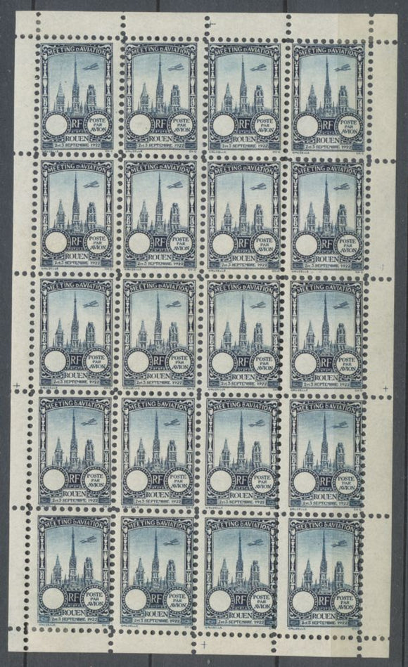 1922 Meeting a rien Rouen feuillet complet 20 essais Neuf Bleu m tallique N3867