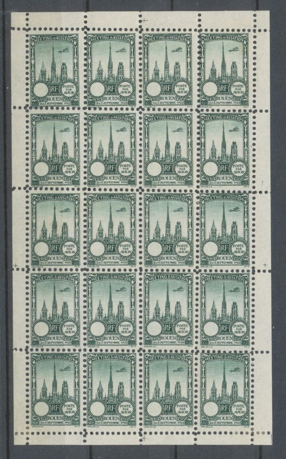 1922 Meeting a rien Rouen feuillet complet de 20 essais Neuf Vert fonc  N3868