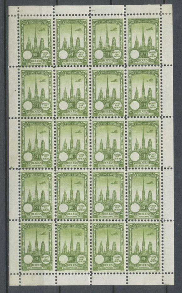 1922 Meeting a rien Rouen feuillet complet de 20 essais Neuf Vert olive N3869
