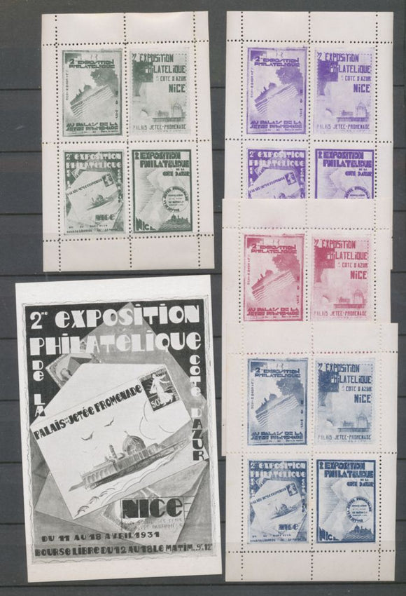 1931 Expo Philat lique Nice CP +4 blocs de 4 vignettes de l'exposition N** N3871