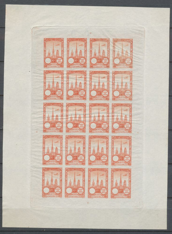 1922 Meeting a rien Rouen feuillet de 20 essais Neuf Rouge non dentel .  N3875