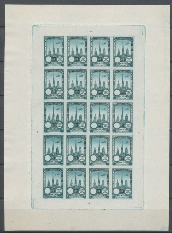 1922 Meeting Rouen feuillet 20 essais Neuf Vert turquoise non dentel  N3883