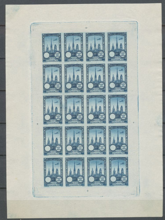 1922 Meeting a rien Rouen feuillet de 20 essais Neuf Bleu non dentel .  N3884