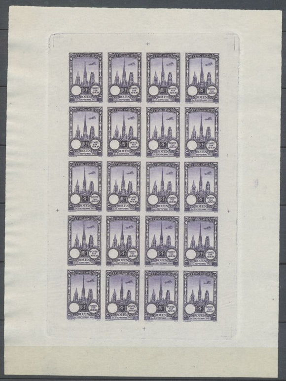 1922 Meeting a rien Rouen feuillet de 20 essais Neuf Violet non dentel .  N3891