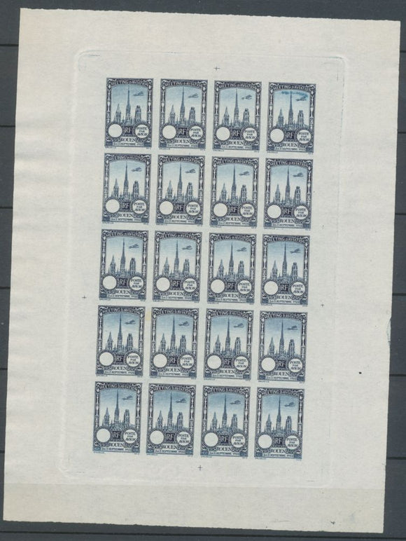 1922 Meeting a rien Rouen feuillet de 20 essais Neuf Bleu non dentel .  N3892