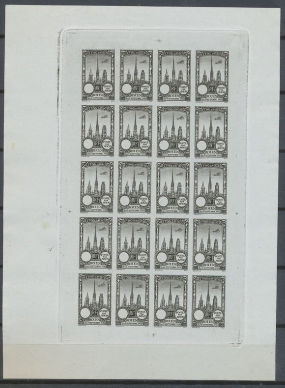 1922 Meeting a rien Rouen feuillet 20 essais Noir gris vert non dentel .  N3900