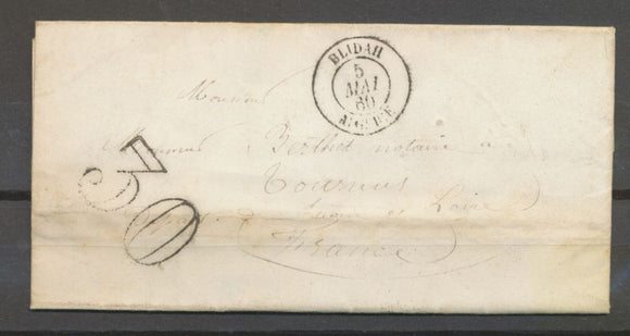 1860 Lettre Taxe 30c CAD BLIDAH ALGERIE Pour Tournus. TB.  N3905