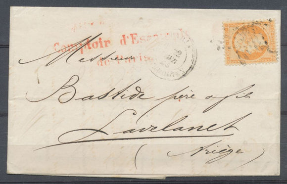 1865 Lettre N°23 40c Orange 2ème échelon de Paris pour Lavelanet TB N3912