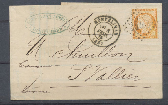 1875 Lettre N°38 40c orange obl GC2448 Montelimar Drome (25) TB N3921
