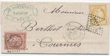 1875 Lettre bicolore Cérès N°54 et 55 à 25c de Macon pour Tournus N3925